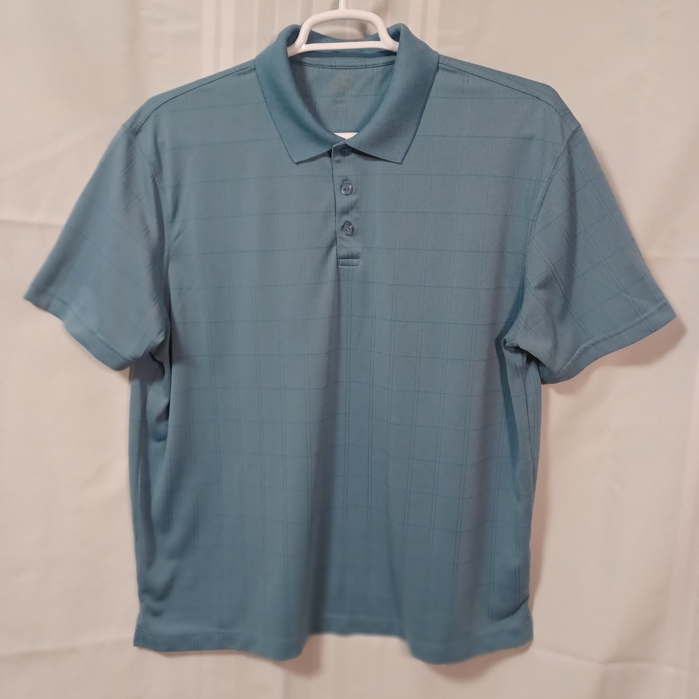 Haggar PGA Tour Mens XL Blue Windowpane Grid Performance Golf Polo Shirt